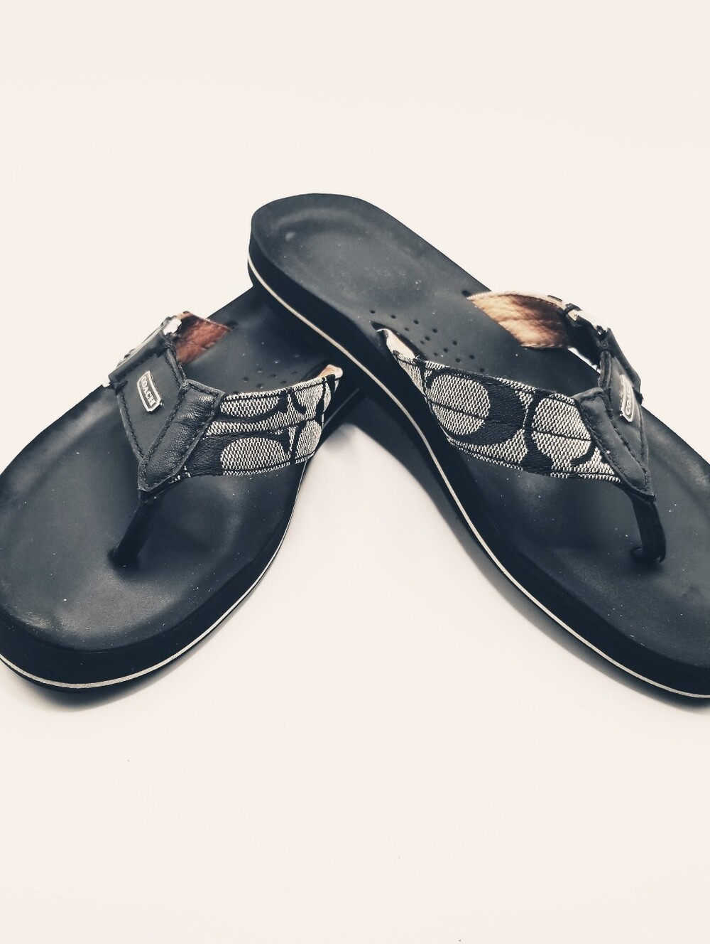 Coach Jacquard Logo Thong Sandals Black Women’s Size7